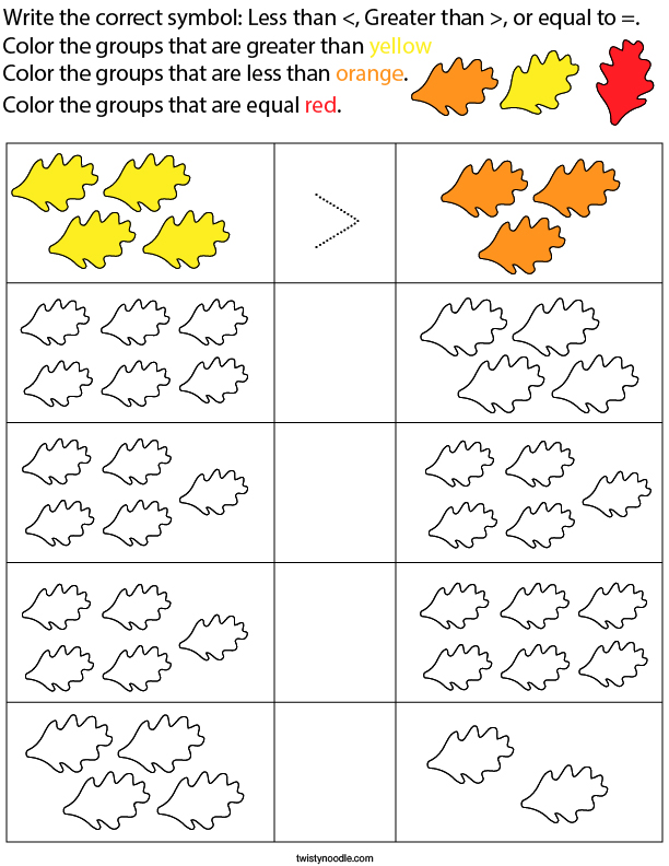 Count and Compare each Group of Leaves Math Worksheet - Twisty Noodle